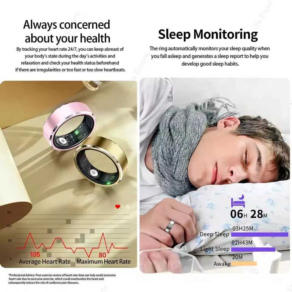 Pink Smart Ring for Women Lady Birthday Gift for Girlfriend Gold Smart Couple Smart Rings for Boyfriend Health Monitor Waterproof W250819