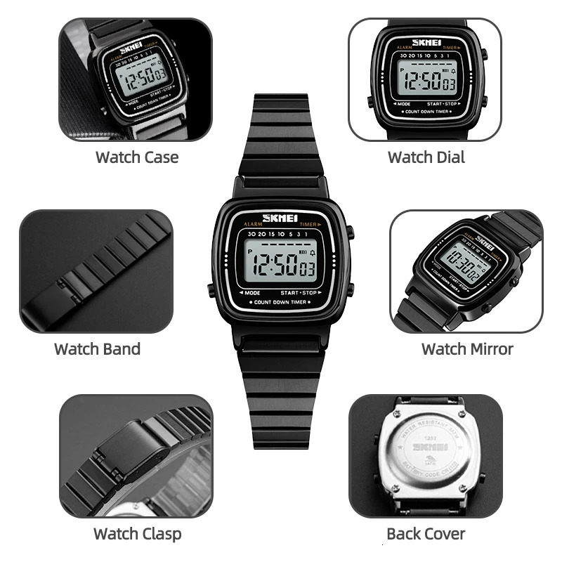 Skmei Women Bracelet Dress Watches Stainless Steel Strap Fashion Waterproof Digital Chronograph Wristwatch 250819