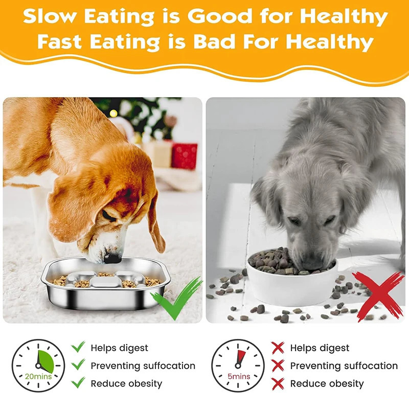 Dog Slow Feeder Bowls 304 Stainless Steel Dog Slow Feeder Bowl Available on Both Sides Slow Feeding Feeder Pets Cats Dog Bowls 250813