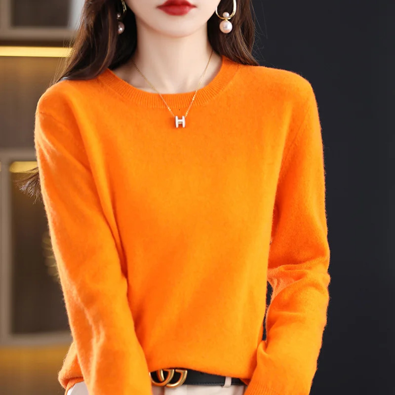 Autumn And Winter 100% Pure Woolen Sweater Womens Crewneck Wear Pullover Cashmere Knitwear WQ12002 250819