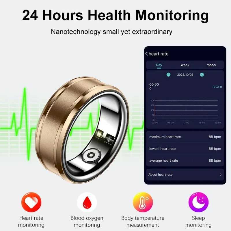 Visiovoy Fashion Smart Ring Heart Rate Body Temperature Sleep Monitor Men Women Rings Sport Tracker IP68 Waterproof For OS IOS W250819