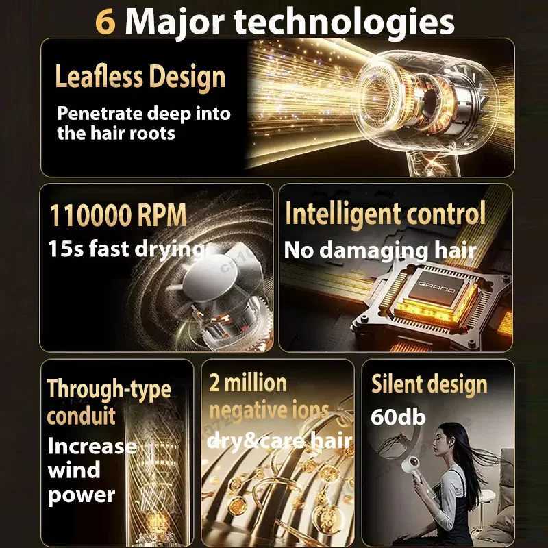 5 IN Professional Negative Ion Hair Dryer 600W Leafless Hair-care Hairdryer Styling Tools 200 Million Anion Super Blow Dryer W250819