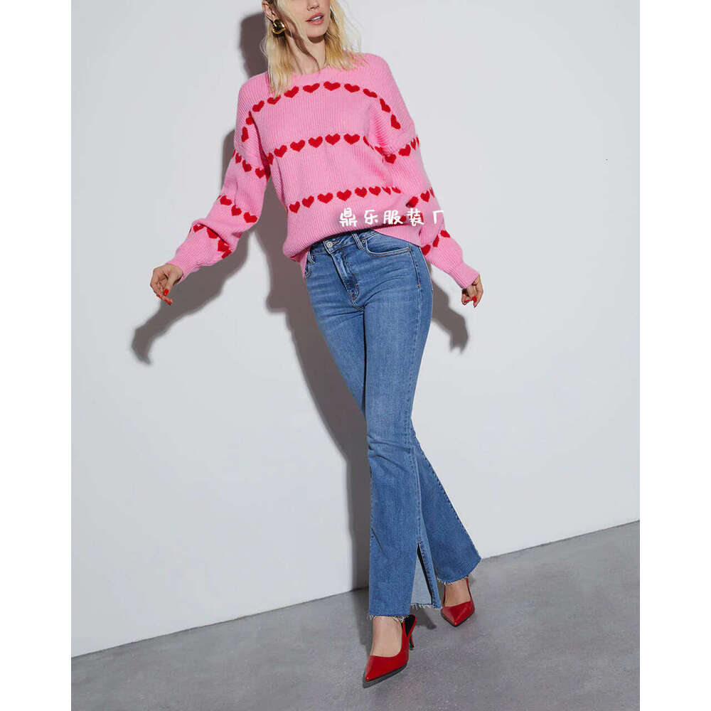 Autumn Winter New Temu Lover Heart Style Loose Sweater Knitted Top For Women B5