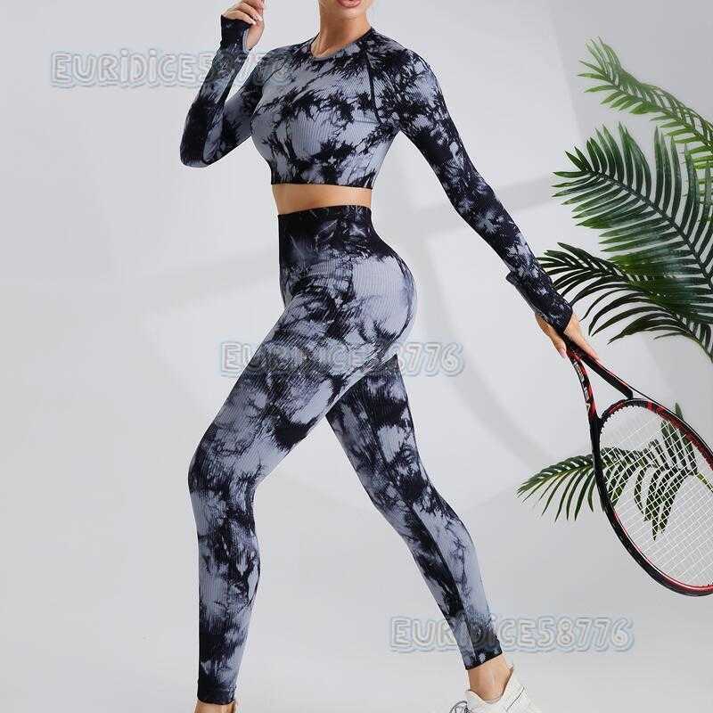 Tie-dye Yoga Long Sleeve Set High Waist Hip-lifting Yoga Pants Womens Sportswear Running Fitness Wear Yoga Wear High Elasticity H250819