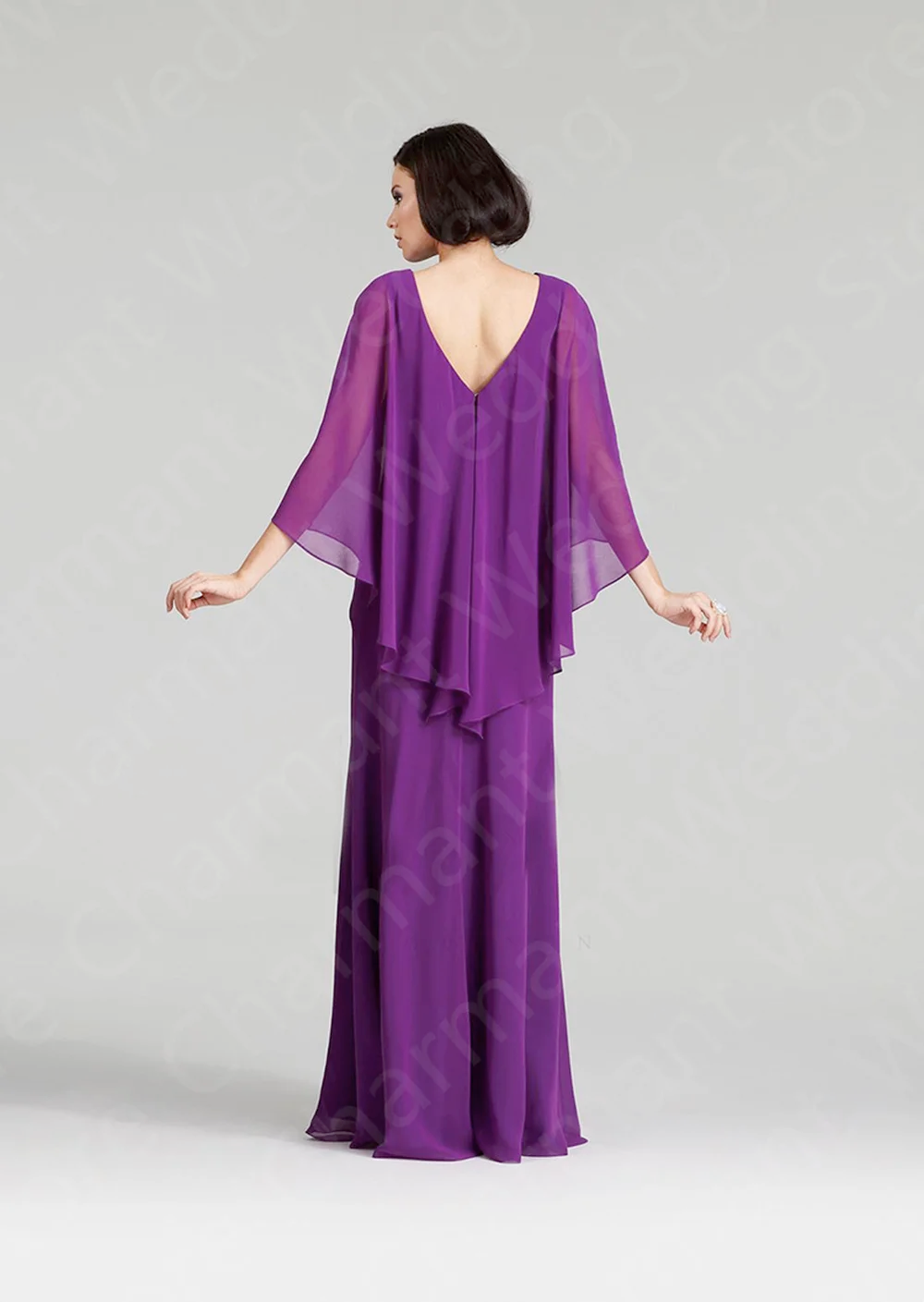 Graceful Purple Mother Of the Bride Dresses 2025 On Sale Simple Prom Gowns Chiffon 3/4 Sleeves Madre Vestidos V Neck Back Out