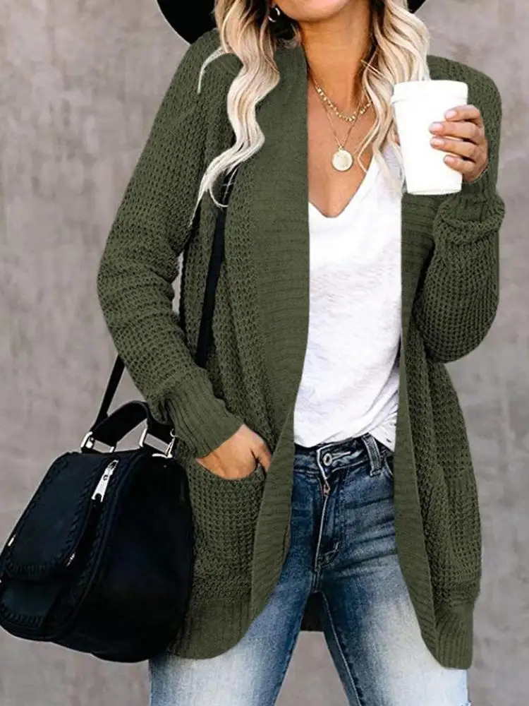 Fashion cardigan autumn and winter knit sweater womens curved front loose casual wear 250819
