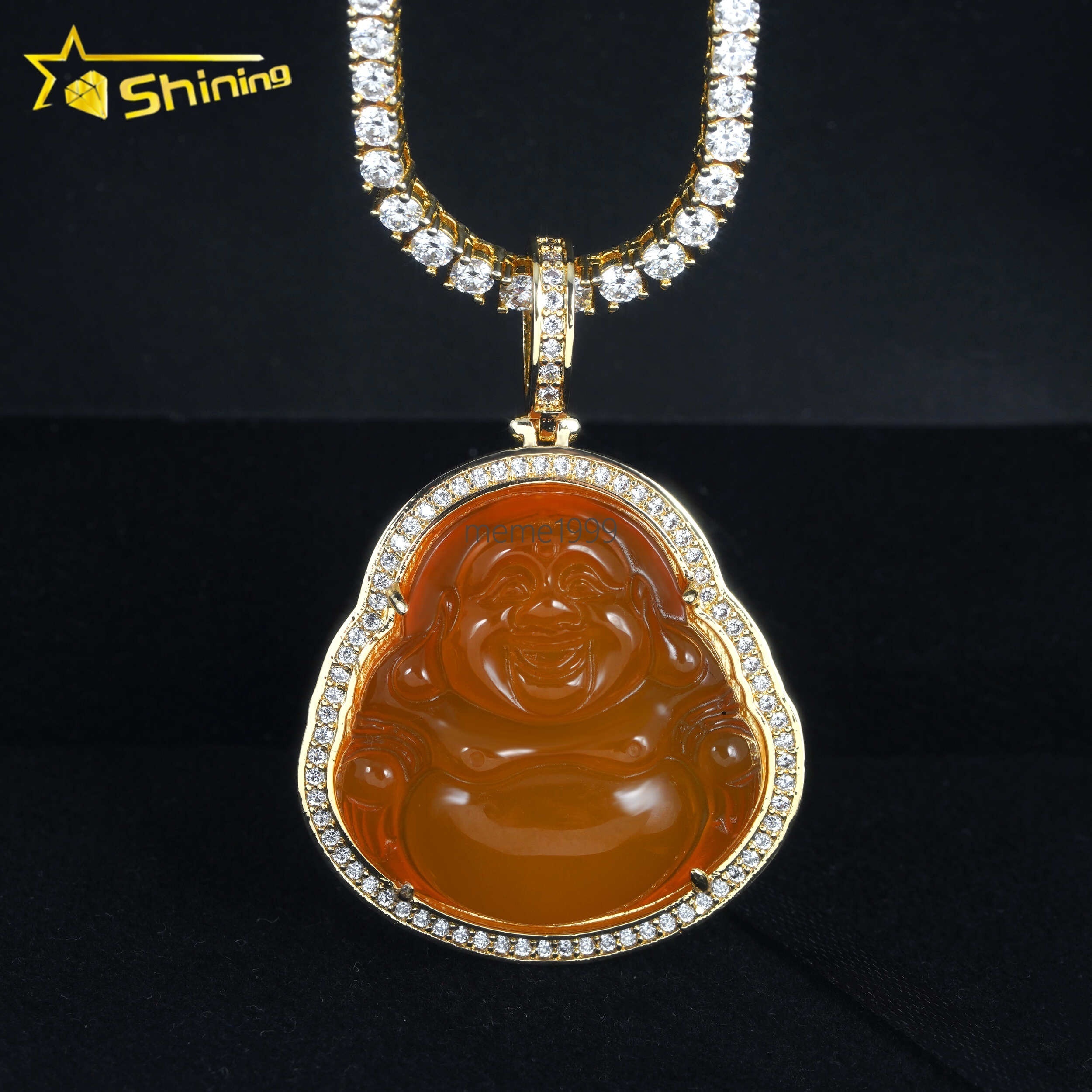 Cheapest Price Moissanite Hip Hop Jewelry Supplier 925 Silver Vvs Diamond Green Jade Iced Out Buddha Pendant
