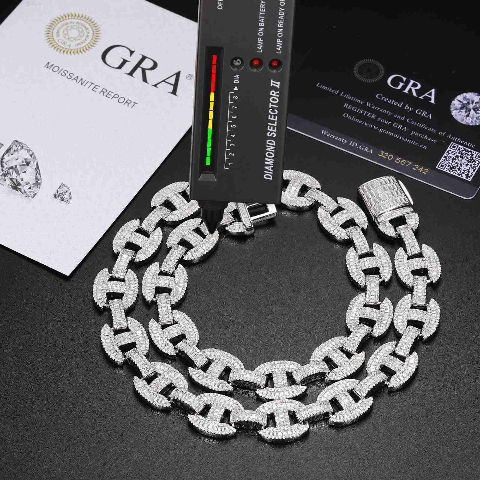 Mens 925 Silver Cuban Link Tennis Chain Necklace Hip Hop Style Iced VVS Moissanite Diamond Geometric Gift Box for Europe US