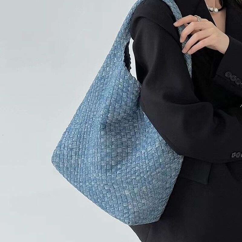 2025 New Denim Woven Large Capacity Tote Shoulder Armpit Bag, Women's Casual Mother's Bag