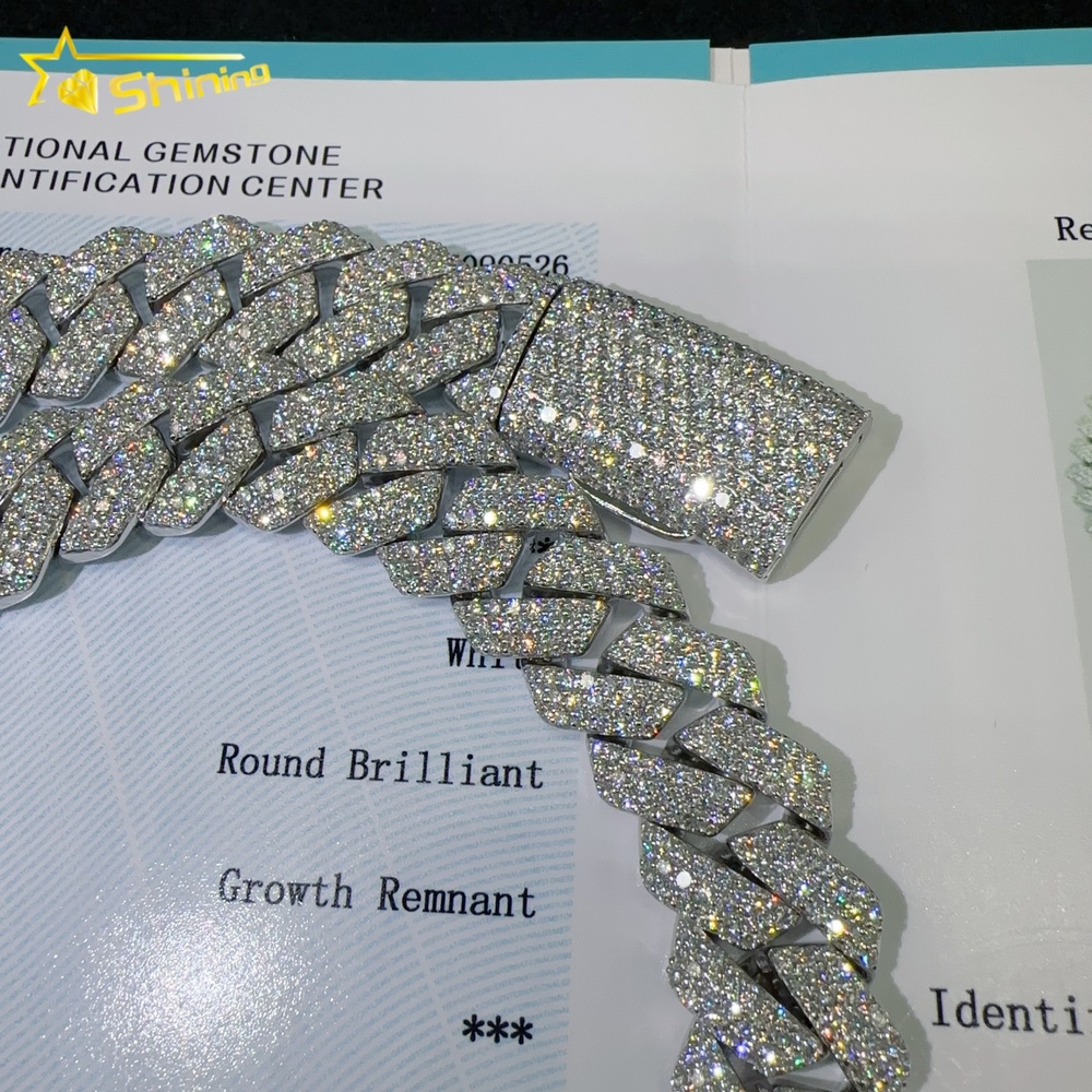 Custom Lab Grown Diamond Bracelet Necklace Mens Jewelry HPHT 20MM Width 925 Silver Iced Out Diamond Hip Hop Cuban Link Chain