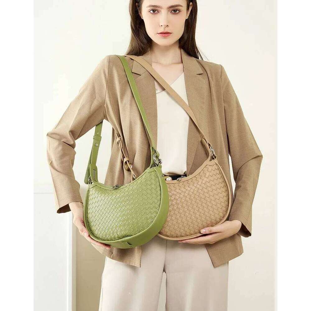 Genuine Leather Women Handbags Woven Ladies Shoulder Female Side Bags
