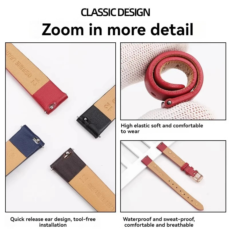 Soft Watch Band Womens Strap 6mm 8mm 10mm 12mm 15mm 18MM Small Size Width First Layer Cowhide Watch Bands Belt red white 250818