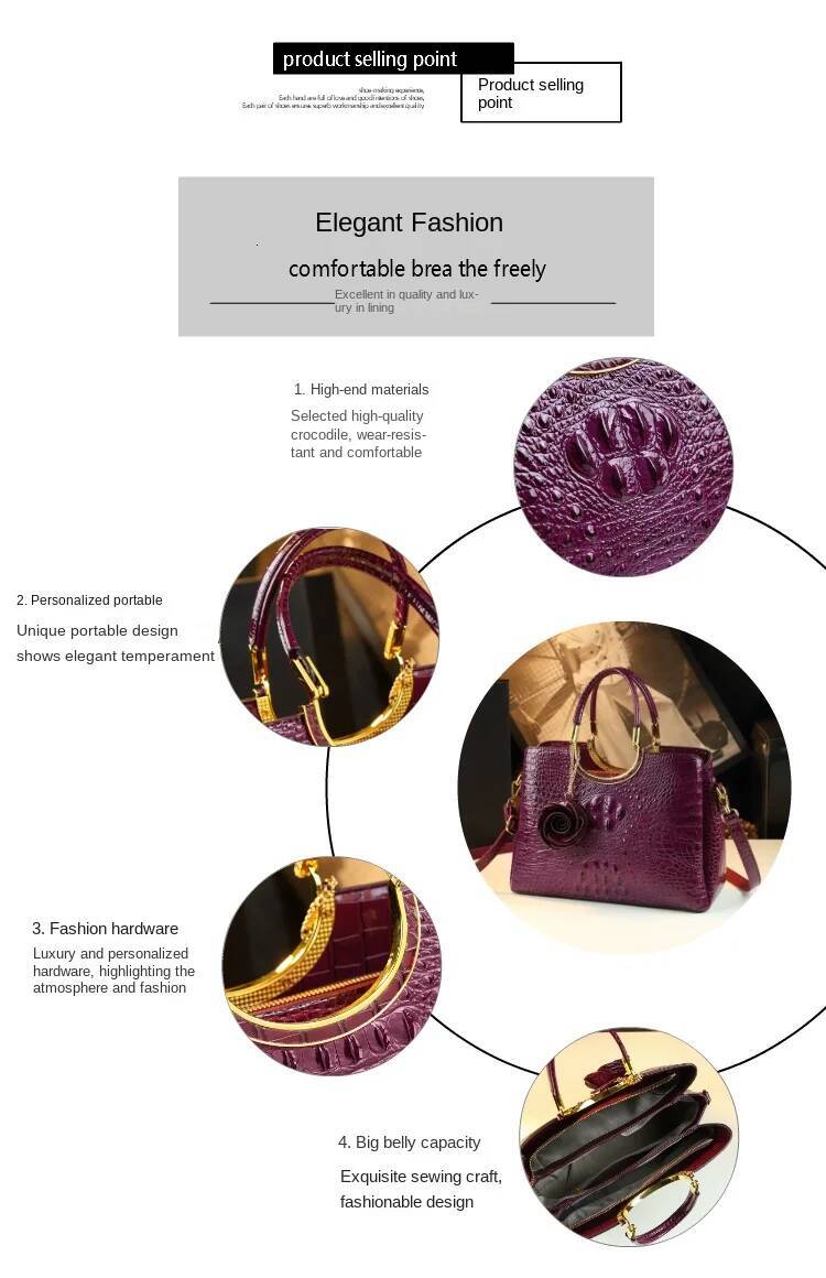 Genuine Leather Women's Handbags Crocodile Pattern Lady Flower Tassel Shoulder Messenger Bag Fashion Wedding Top Handle Bags