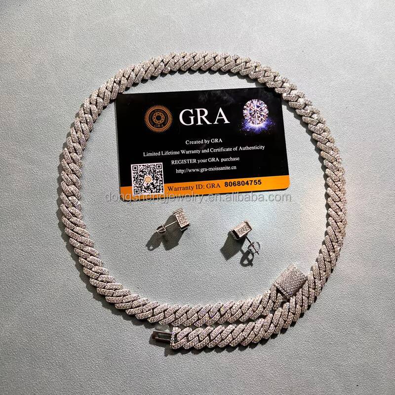 10mm Pass the Diamond test Pen Fashion Jewelry 925 Silver 18K Gld Iced Out D Vvs Moissanite Hip Hop Men Cuban Chain Bracelet