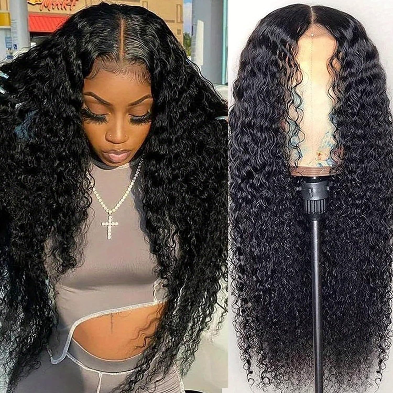 20Inch Deep Wave Lace Front Wigs Human Hair 13x4 HD Transparent Deep Wave Frontal Wigs Glueless Curly Wigs for Women 200% Density Curly Pre Plucked wi