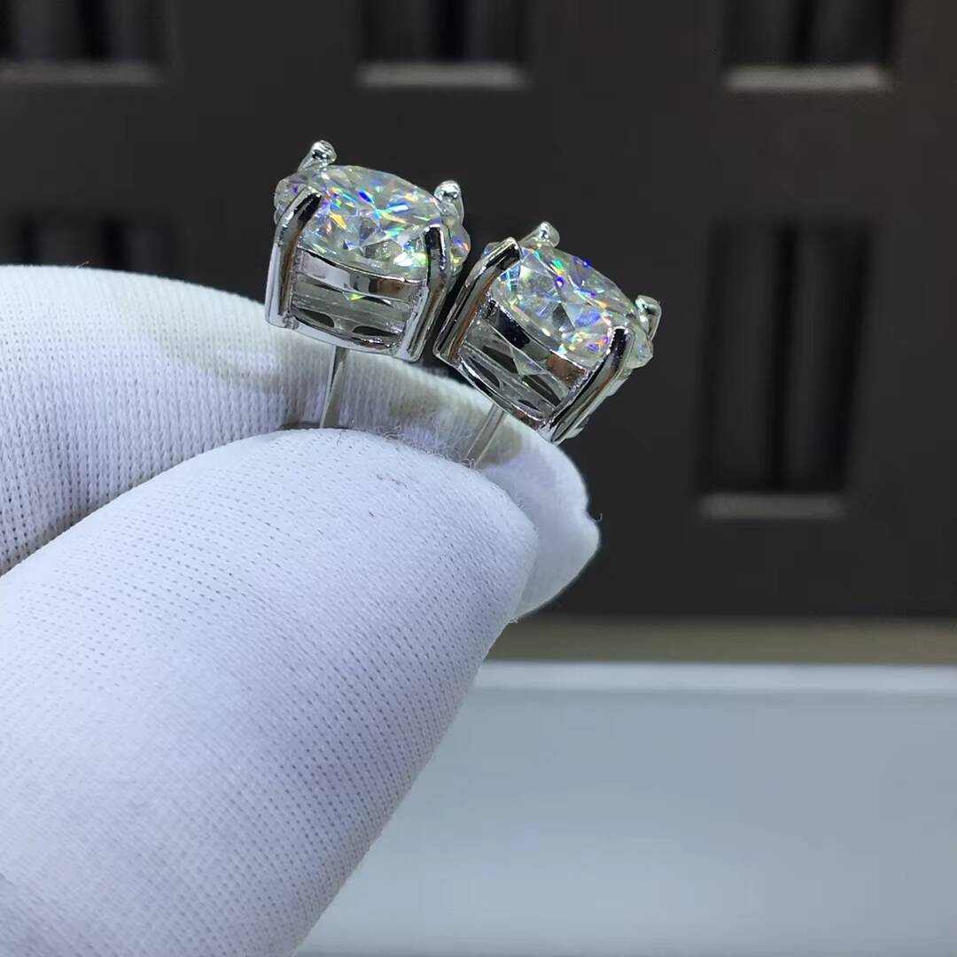 925 Silver 4 Prong Excellent Cut Total D Color Pass Diamond Test Sparkling Big Moissanite Stud Earrings Women Jewelry Gift
