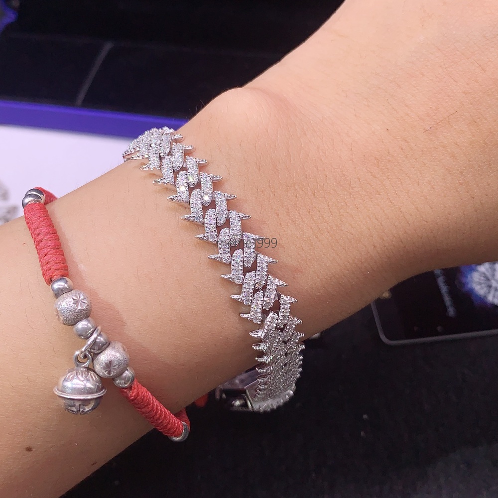 Fine Jewelry 925 Silver 10MM Thorns Spike Design Moissanite Cuban Bracelet Custom Men Iced Out Hip Hop Cuban Link Chain