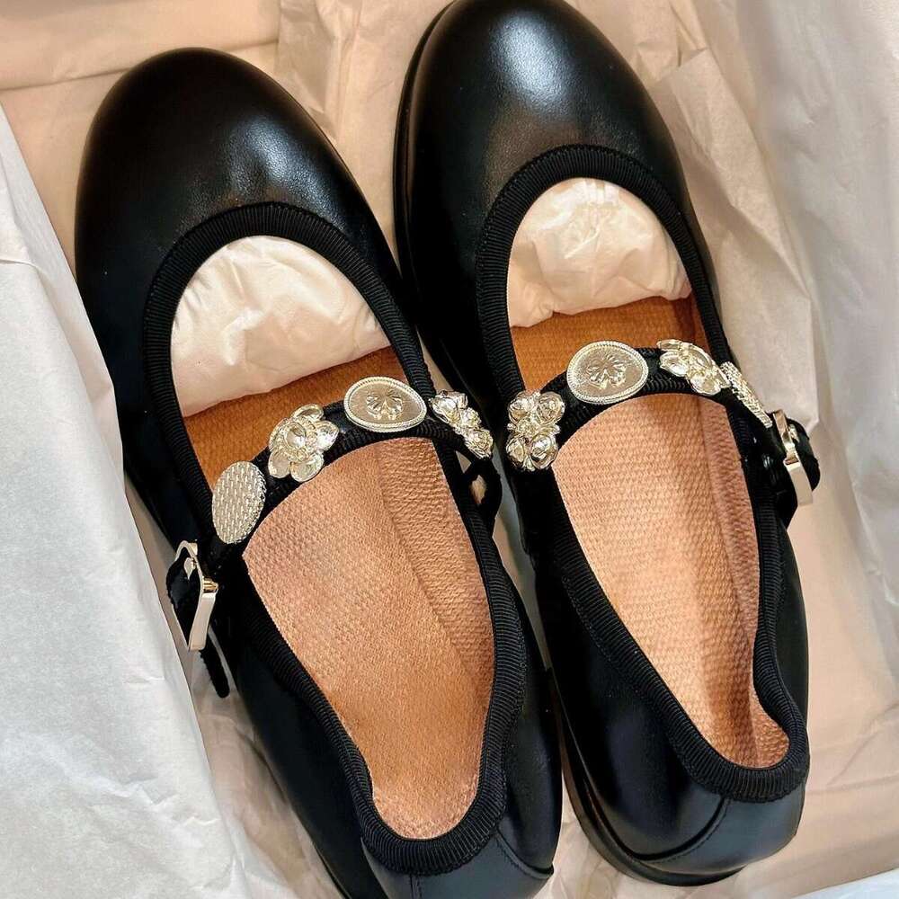 Sheepskin Version ~ Chanel Style Tweed Metal Buckle Mary Jane for Women, Shallow Mouth Single Shoes, One Strap Round Toe Flat Shoes