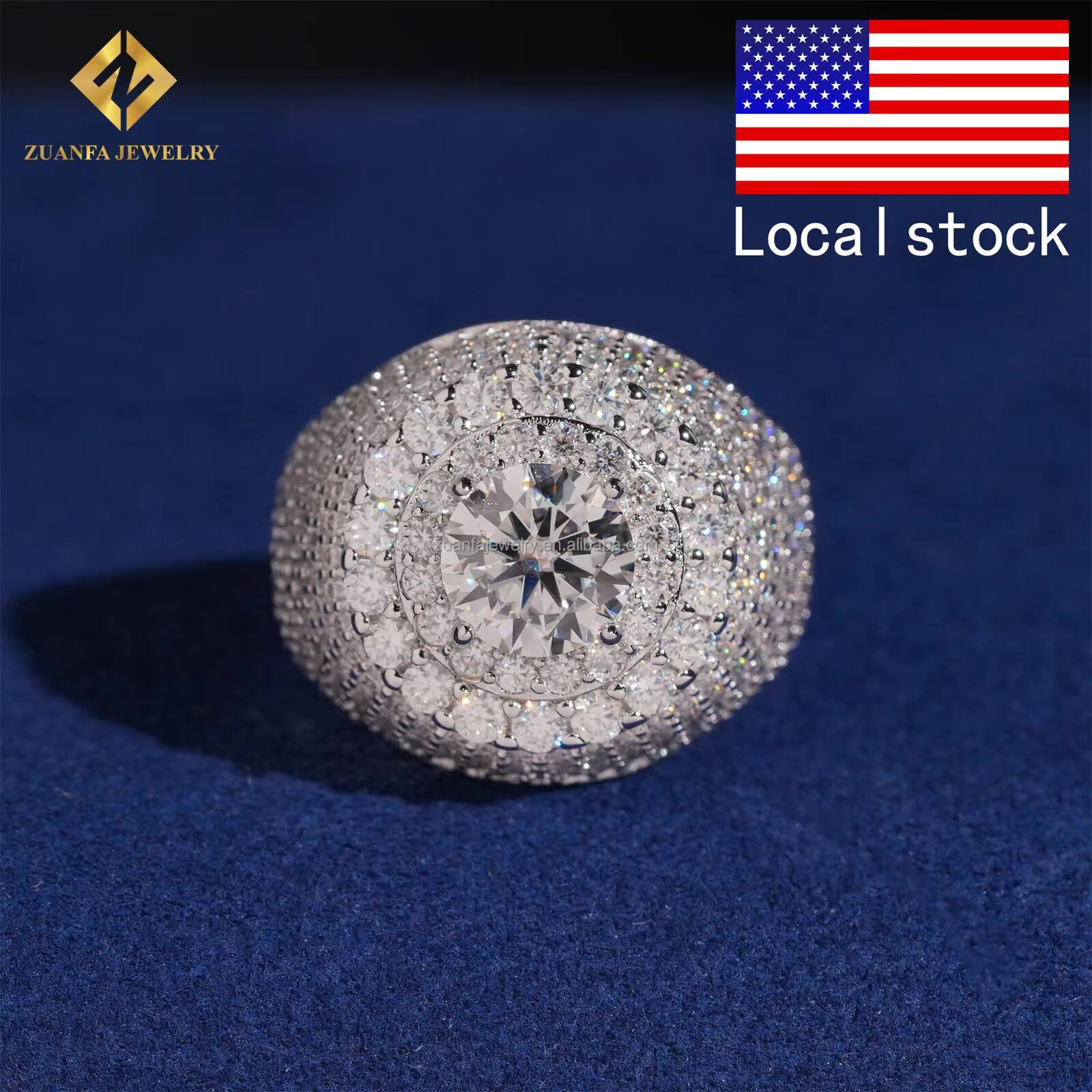 Bulk Stock in USA Warehouse Pass Diamond Tester Flower Shape GRA Certificates 925 Silver VVS Moissanite Diamond Hip Hop Man RingA