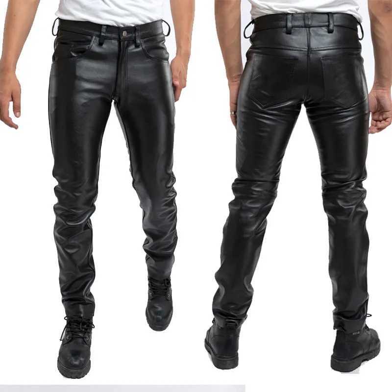 2023 Men Leather Pants Slim PU Leather Trousers Fashion Elastic Motorcycle Leather Pants Waterproof Oil-Proof Mens Bottoms W250819