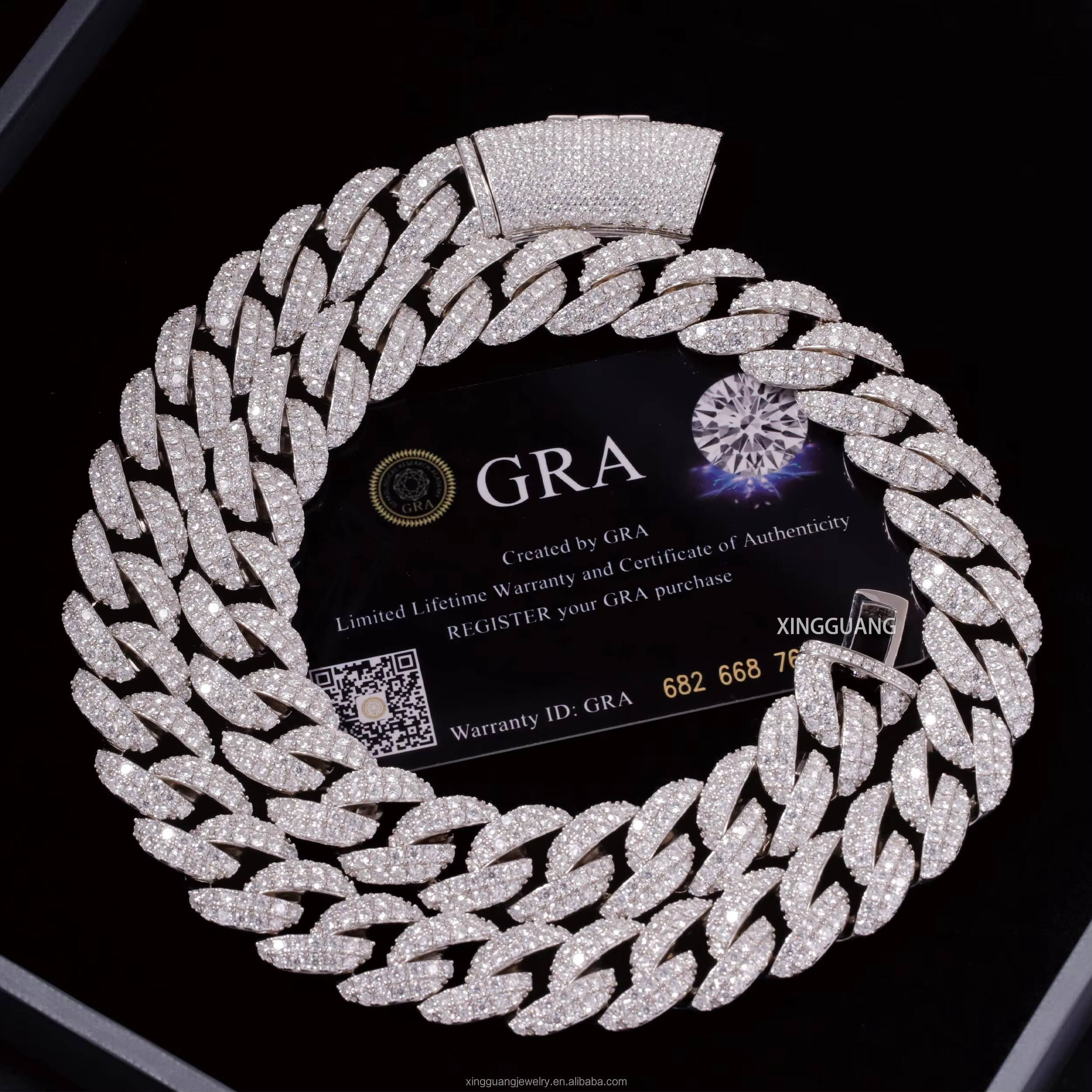 13mm Wide White/Yellow/Rose Gold Plated S925 Silver Gold Plated VVS Moissanite Diamond Cuban Link Chain for Mens Hip Hop