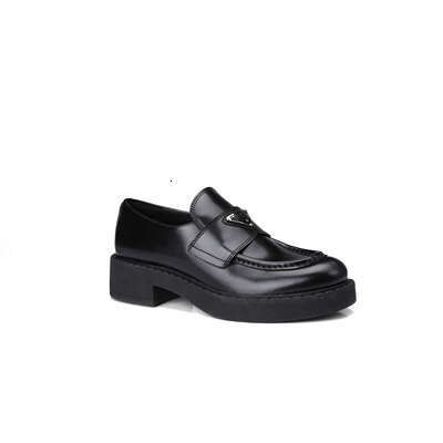 Sheepskin Version ~ British Style Women's Round Toe Triangle Logo Chunky Heel Thick Sole Loafers Versatile Slip-On Shoes