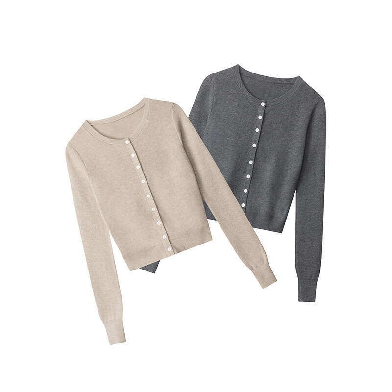 Round Neck Single-Breasted Knitted Cardigan Sweater For Women New Small Petite Elegant Autumn Winter Short Niche B5