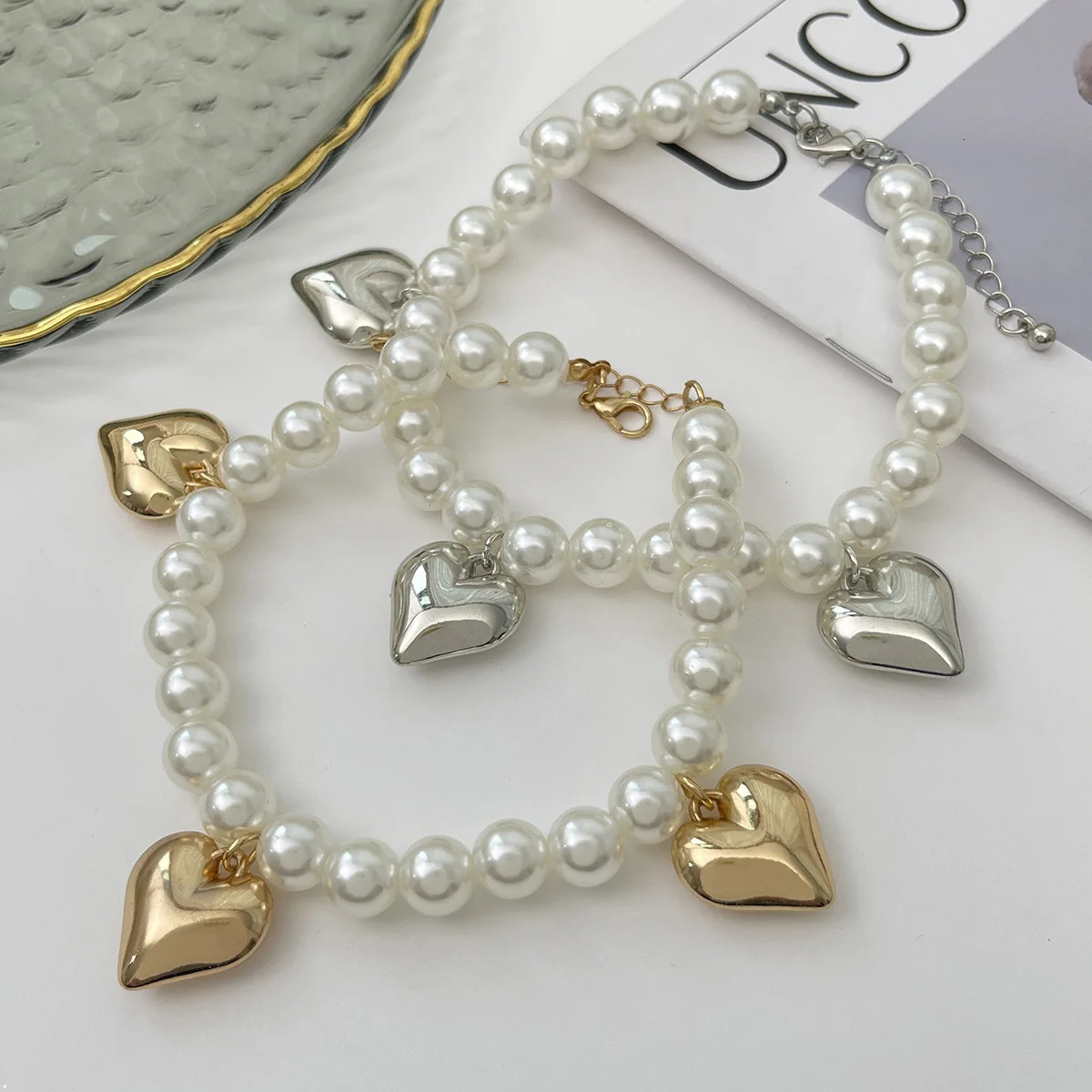 2Pcs/Set CCB Pearl Beads Adjustable Creative Anklets Jeans Chain Temperament Decoration Heart Pendant Anklet Jewelry 250815