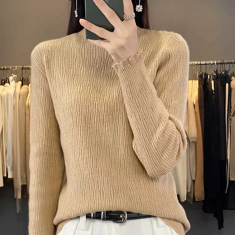 Half Height Womens Cashmere Sweater Pullover 2024 Autumn and Winter Tight Comting Basic Knitted Sweater Top XJ250819