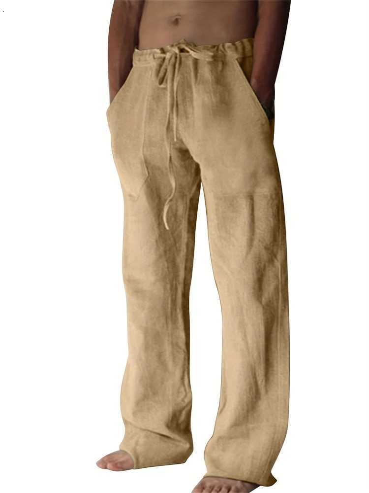 2025 Vintage Mens Casual Pants Summer Beach Drawstring Elastic Waist Solid Color Lightweight Outdoor Sports Trousers For Hiking W250819