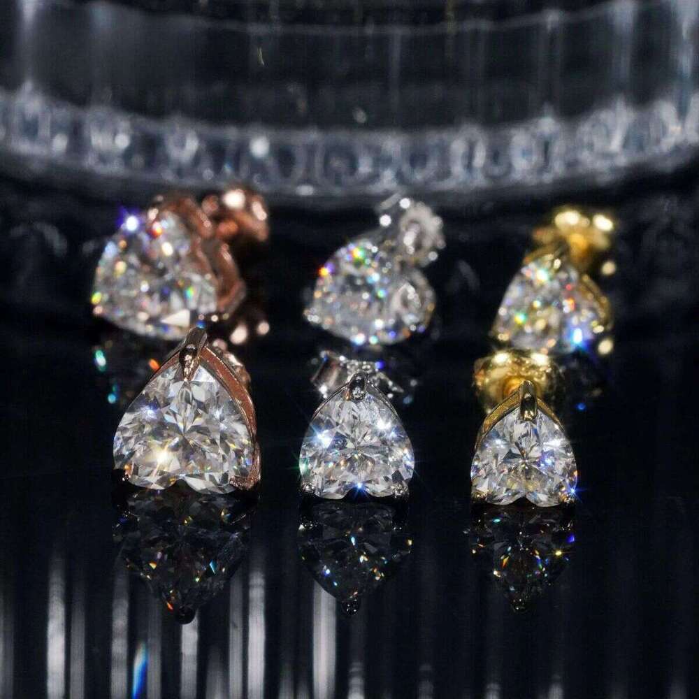 Fine Jewelry Women Sier Stud Pass Dia Tester Heart Shape Moissanite Earrings Ready to Ship