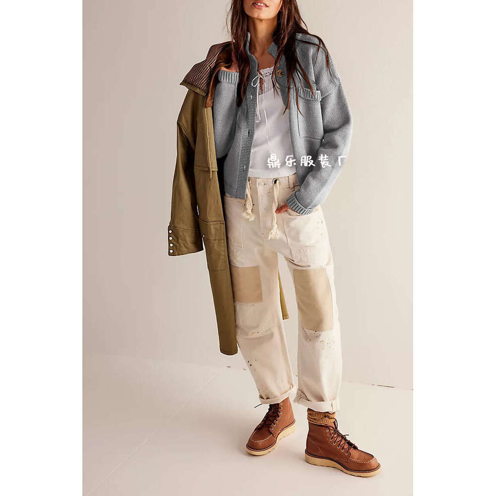 Winter Knitted Jacket Stand Collar Solid Color Cardigan Sweater Women's New Style B5