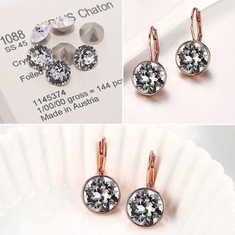Bella Drop Earring for Women Christmas Birthday Premium Austrian Crystals Round Cut Dangle Silver Gold Color Pierced Jewelry L250818