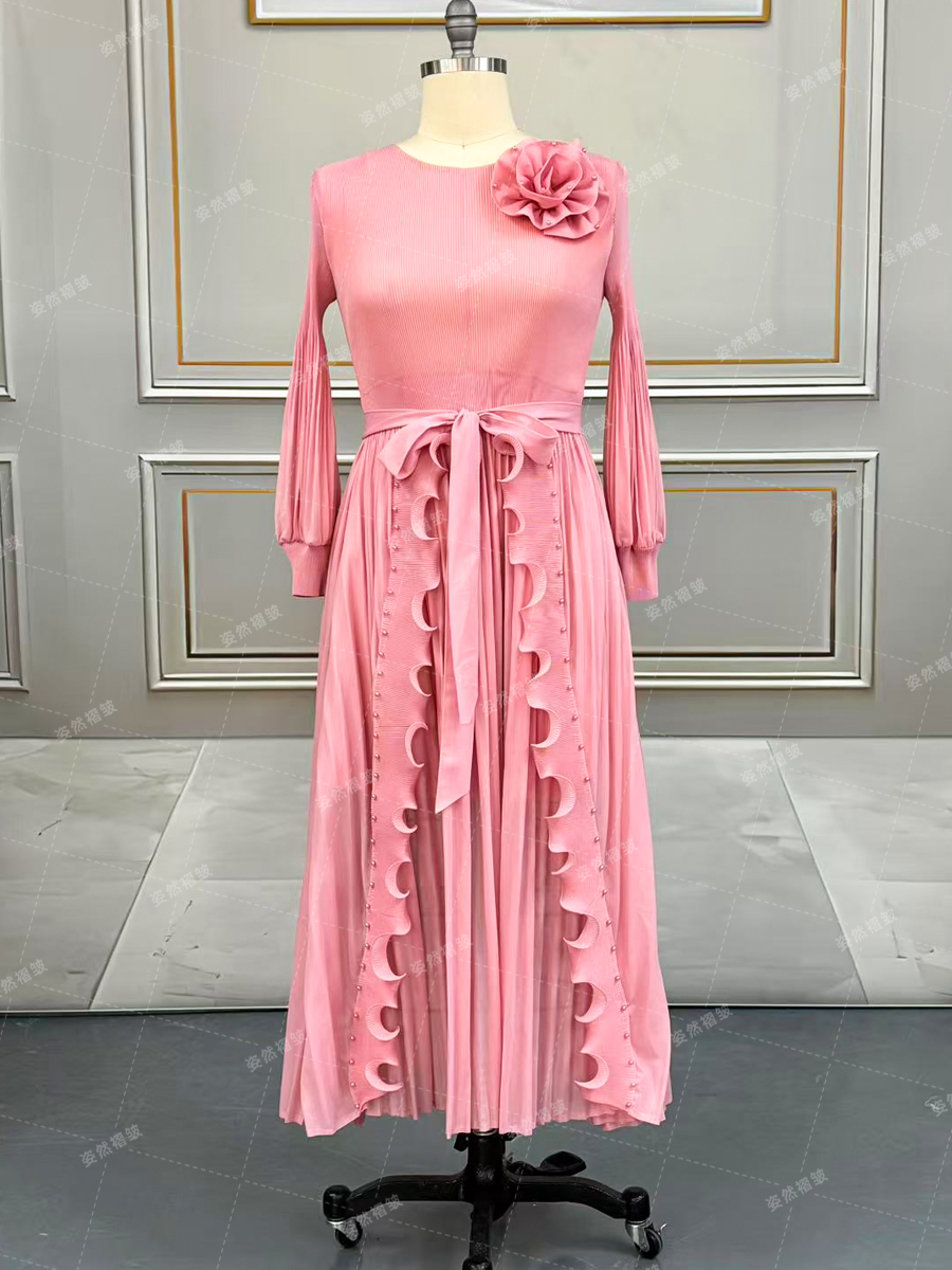 Women's Dresses Chic Floral Patterned Long Sleeve Gown with Decorative Fringe Accents 25205