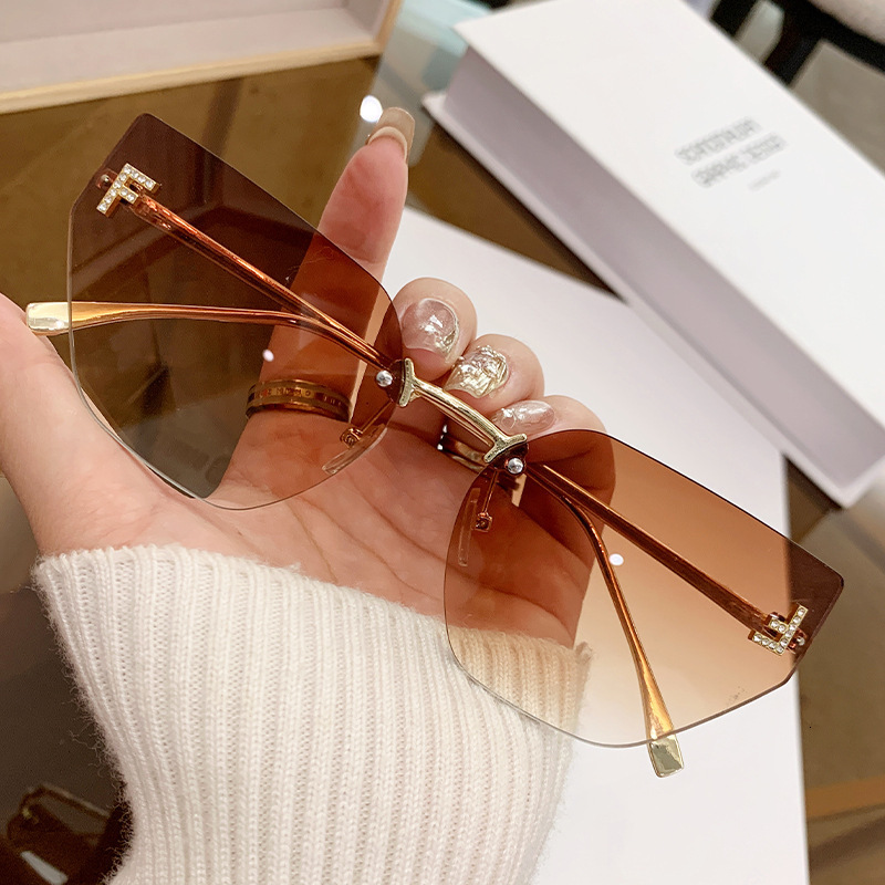 Sunglasses With Diamonds And Letters F Sunglasses Metal Frameless Edge-cut Glasses European And American Fashion Retro