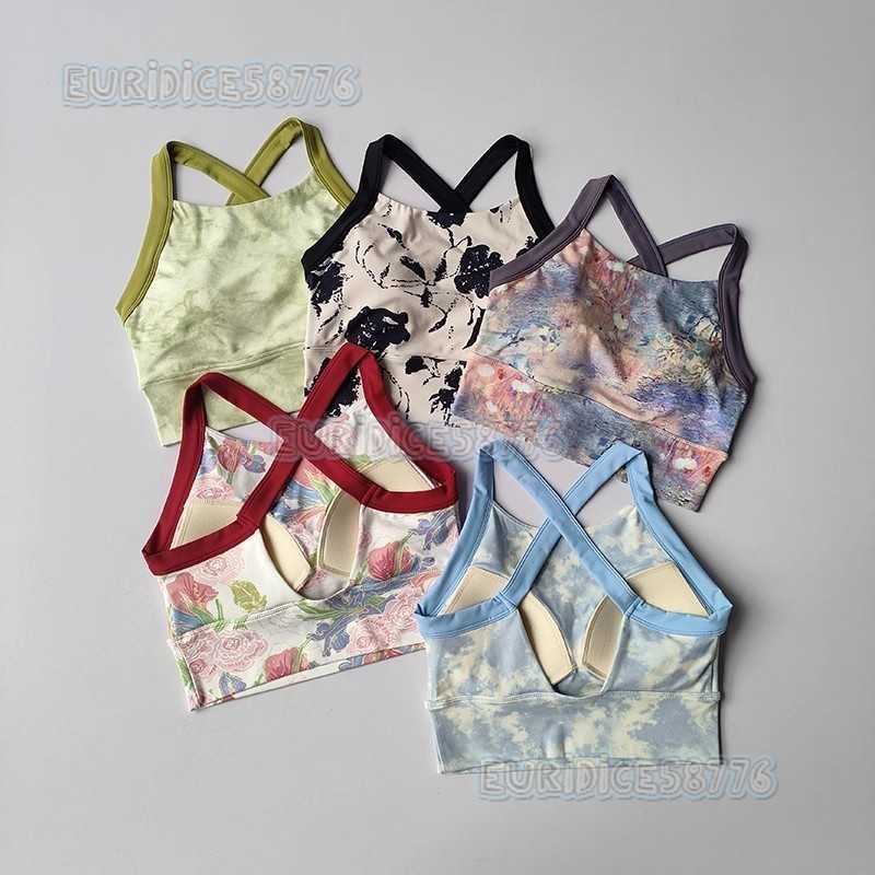 New Trendy Printed Sports Bra for Women with Cross Back Design Sexy Back Built-in Chest Pads Short Vest H250819