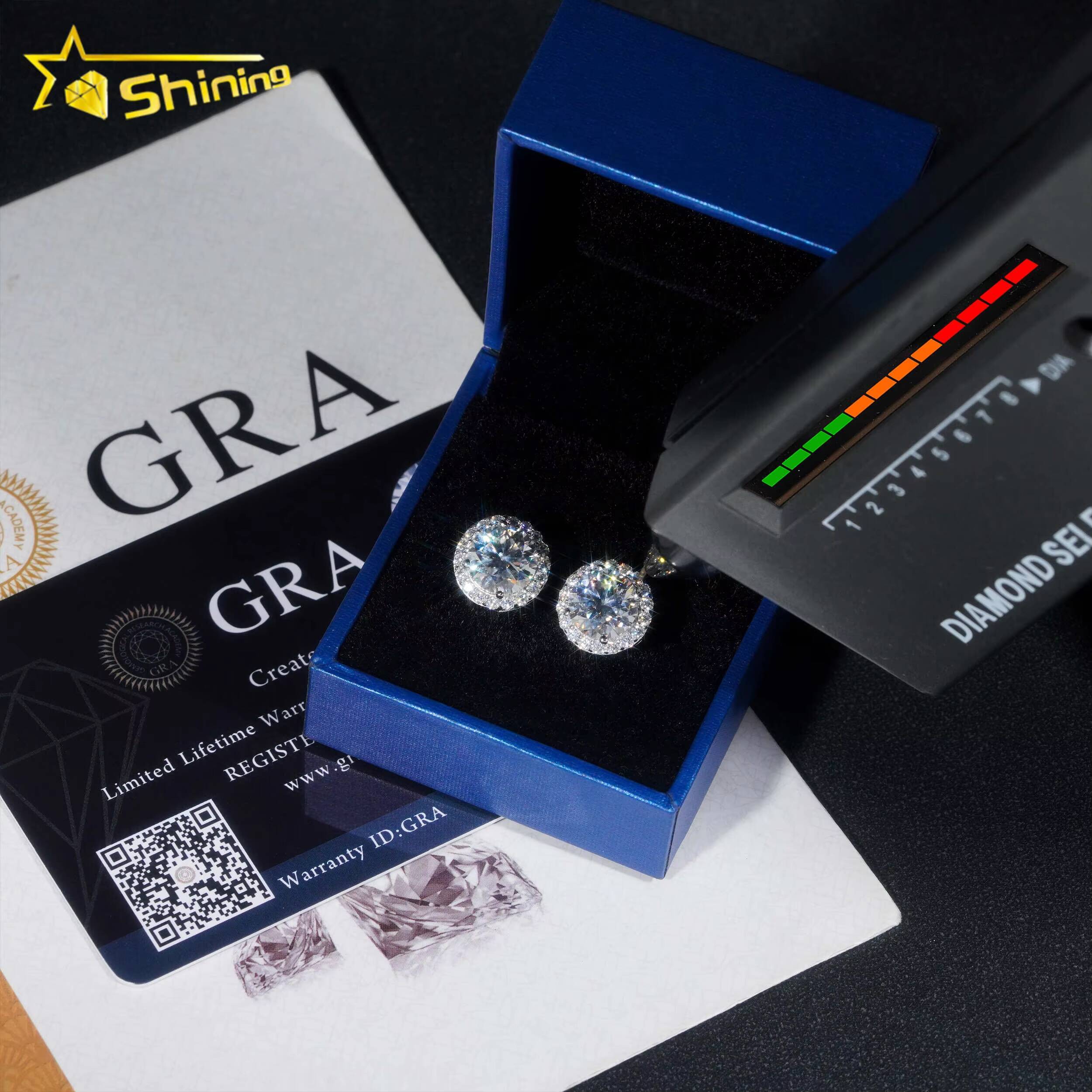 Hot Selling Hip Hop Style 6.5MM 8MM 9MM 925 Silver Halo Design Moissanite Diamond Stud Earrings