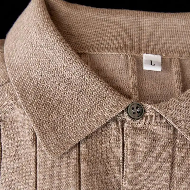High Quality Italy Woolblend Full Sleeve Knitted Polo British Solid Color Polo Shirt Camisa Hombre Silky Polo Shirt Men 250818