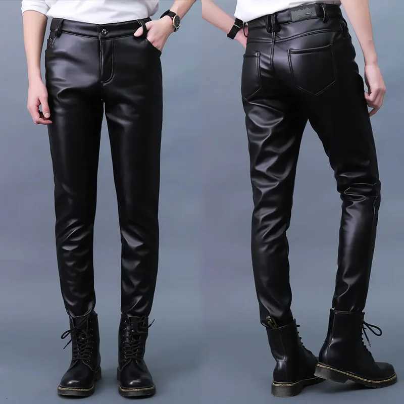 Thin Leather Pants Mens Moto Pants Spring Summer Fashion Color Elastic Slim Fit PU Trousers Windproof Waterproof Mens Bottoms W250819