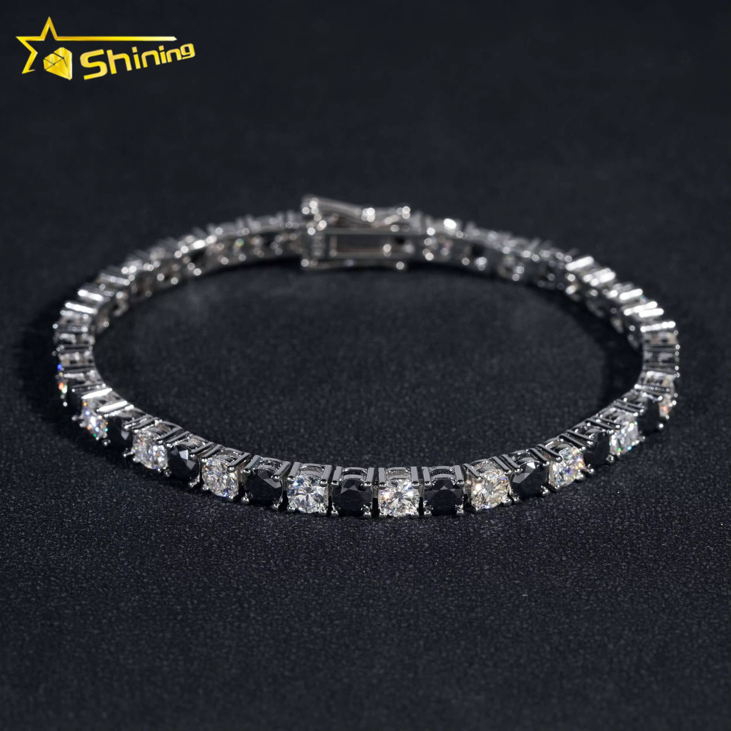 Ready to Ship 4mm Factory Wholesale Solid S925 Gold Plated Hip Hop Jewelry Black Moissanite Diamond Tennis Chain