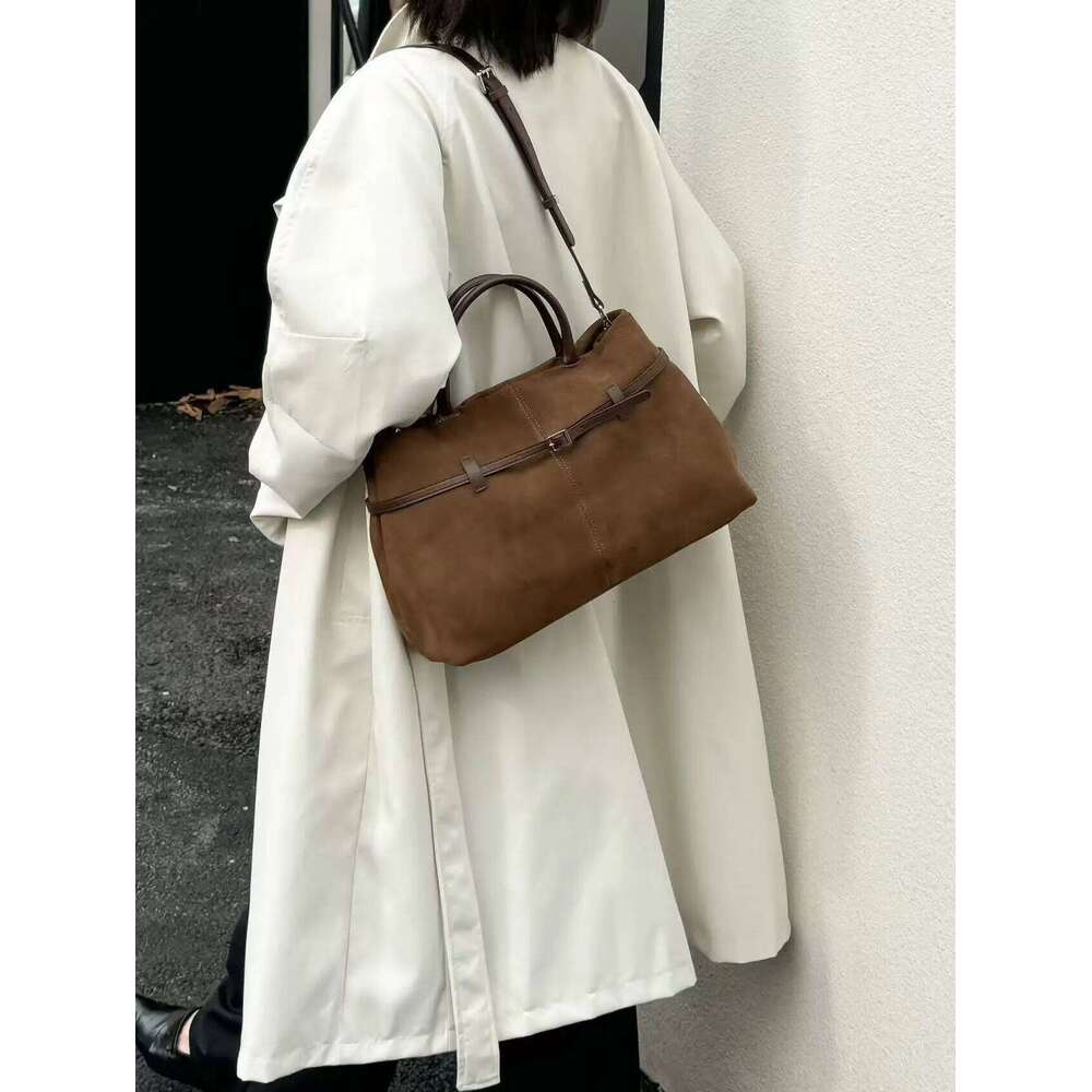 New Stylish Elegant Large Capacity Travel Tote Maroon Genuine Suede Leather Women s Handbag Business Office Lady Shoulder Bag bag