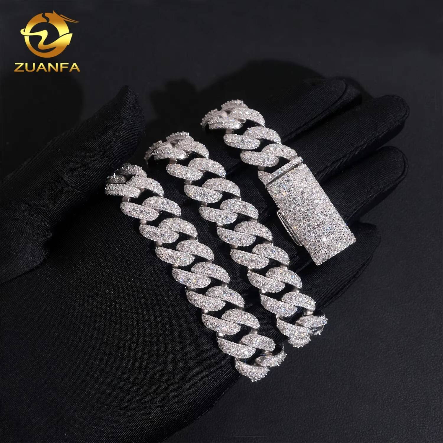 Moissanite Hip Hop Jewelry GRA Certificate Iced Out 15mm 925 Sterling Silver Mens Cuban Link Chain