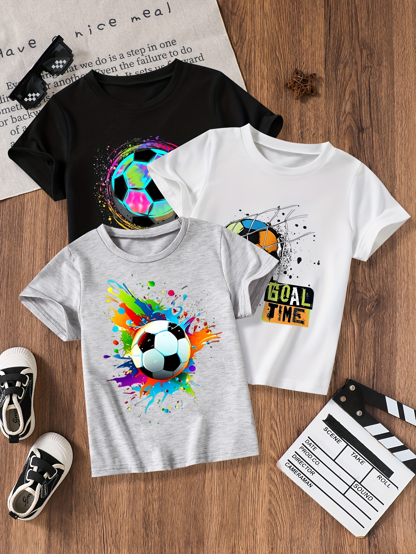 T-shirts Boys' Football Pattern Short-Sleeve Tee Set - Breathable Quick-Drying