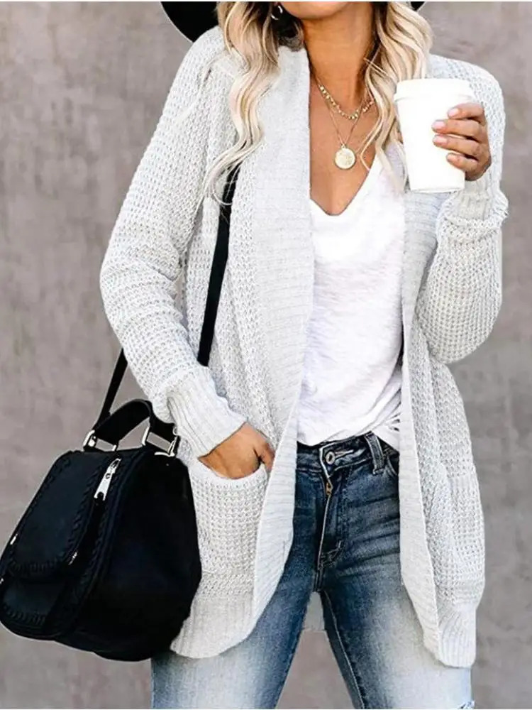 Fashion cardigan autumn and winter knit sweater womens curved front loose casual wear 250819