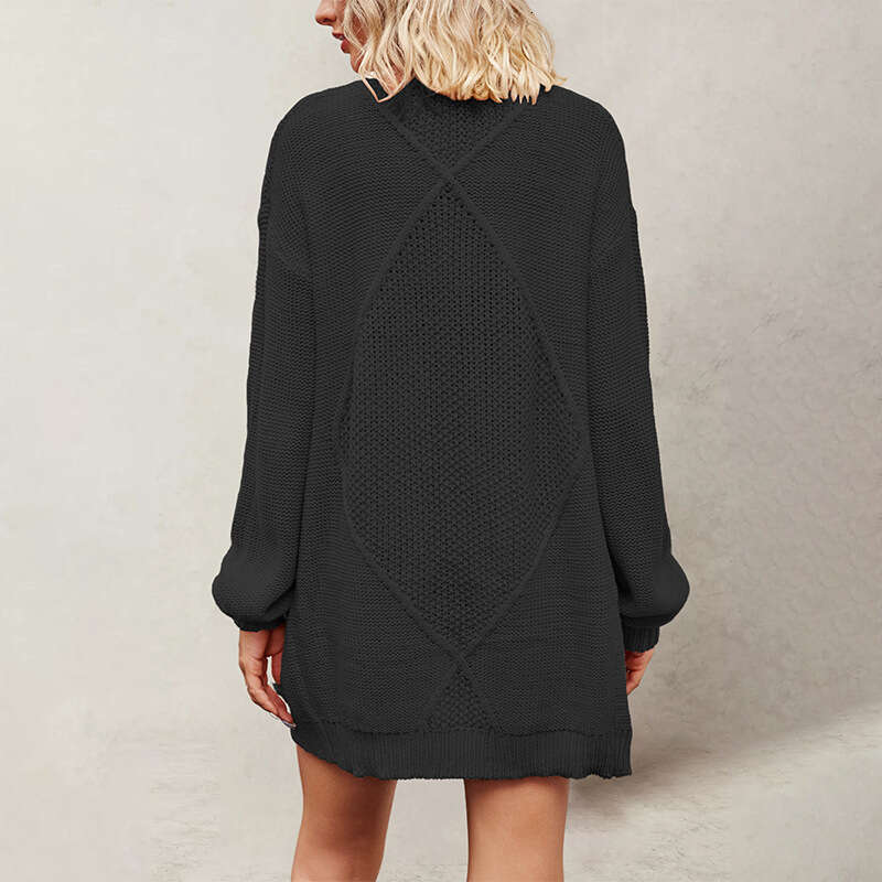 New Autumn Winter Style V-Neck Cable Knit Long Sleeve Loose Sweater Cardigan Coat B5