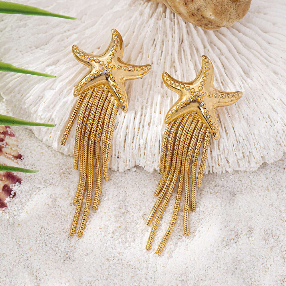 DHpet 1 Pair Creative Personality Summer Ocean Style Starfish Tassel Earrings for Women Beach Vacation Wear