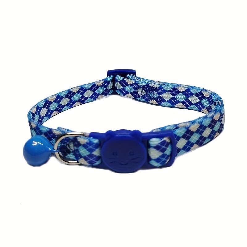 New Pet Supplies Printed Plaid Kitten Collar Adjustable Polyester Bell Cat Necklace