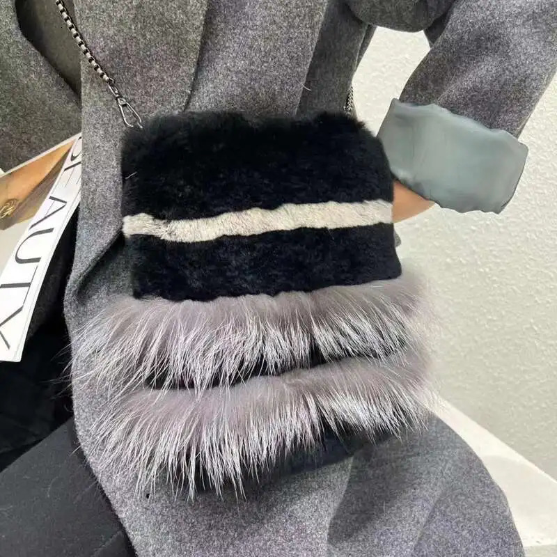 Rex Rabbit Fur Bag Winter Real Fur Phone Bag Single Shoulder Crossbody Wallet Natural Fox Fur Handbags Furry Messenger Bags 250818