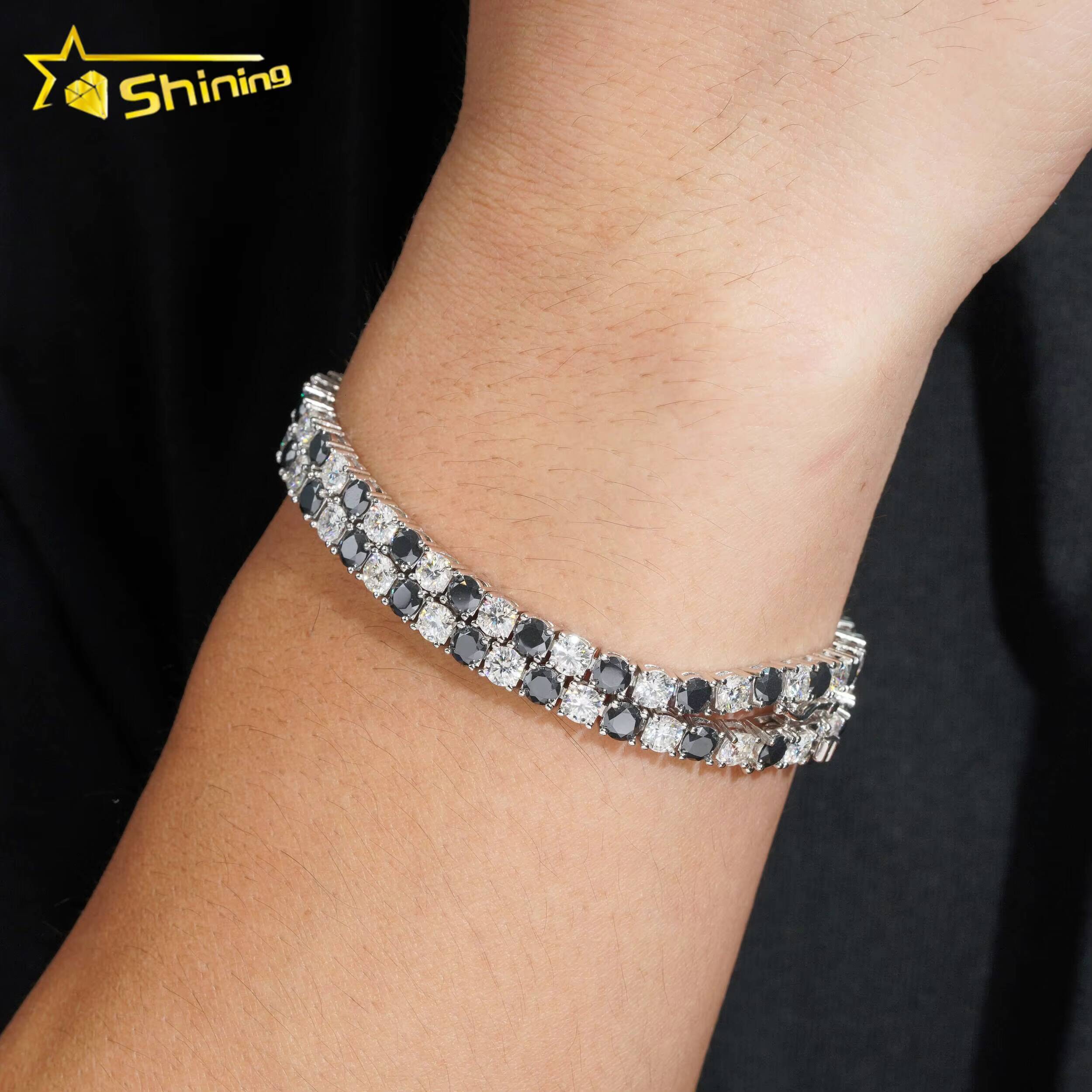 Ready to Ship 4mm Factory Wholesale Solid S925 Gold Plated Hip Hop Jewelry Black Moissanite Diamond Tennis Chain