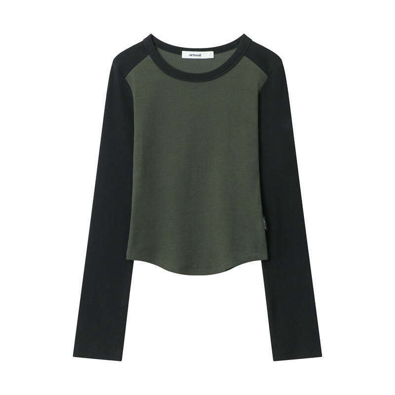 Color-Block Base Shirt Top For Women Spring Slim Fit Slimming Hot Girl Short Long-Sleeve T-Shirt B3